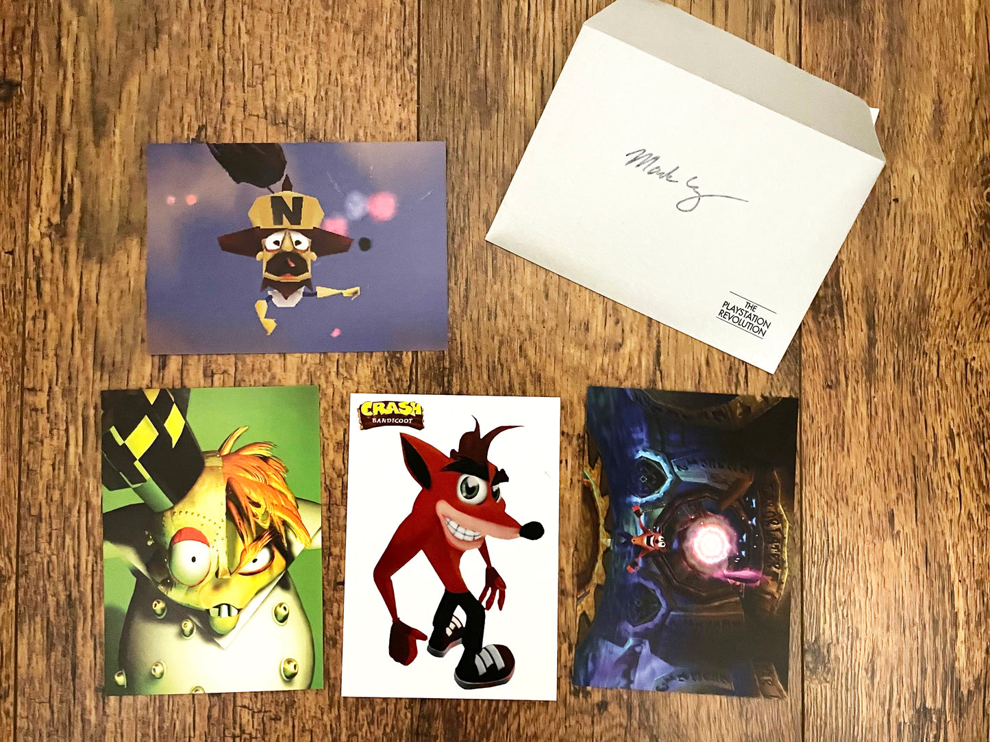 Crash Bandicoot 'Signed' 4 x A6 postcard set - by Mark Cerny
